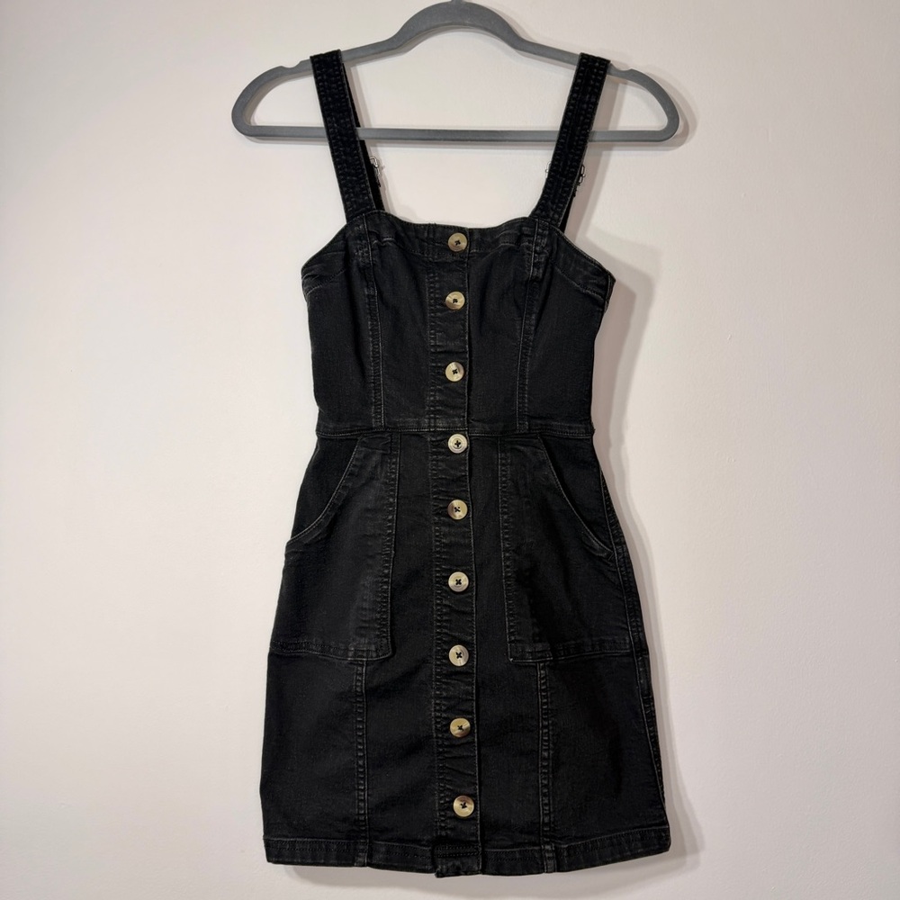 H&M DIVIDED black denim button front jumper mini dress witchy alt girl size 0